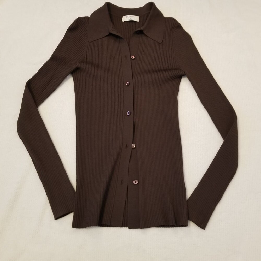 Babaton Chocolate Brown Ribbed Button-Down Top - Picture 10 of 13